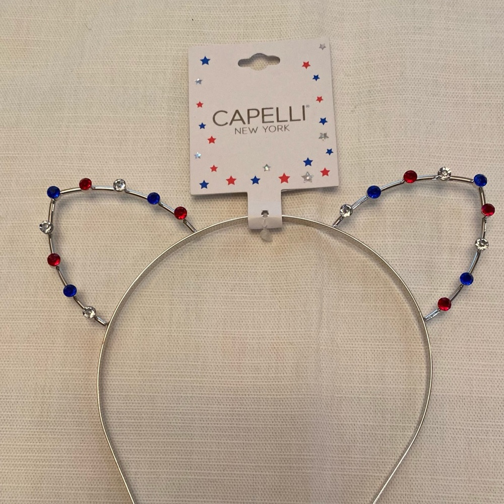 4th of July Patriotic Jeweled Cat Ears Headband - Picture 2 of 12